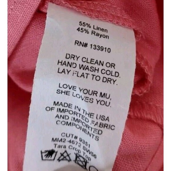 Show Me Your Mumu Tara Crop Top Square Neck Flamingo Pink Linen Blend Small - Picture 8 of 10